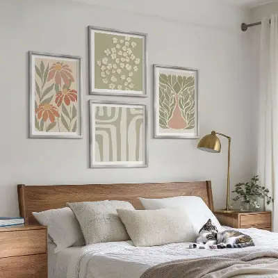 Blommig minimalistisk boho set om 4 tavlor