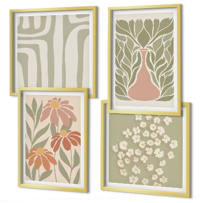 Set om 4 tavlor Blommig minimalistisk boho