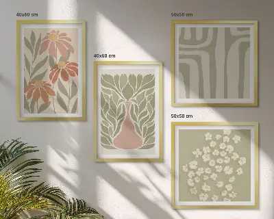 Blommig minimalistisk boho set om 4 tavlor