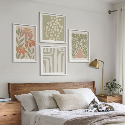Set om 4 tavlor Blommig minimalistisk boho