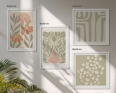 Blommig minimalistisk boho set om 4 tavlor