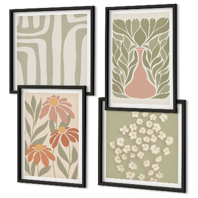 Set om 4 tavlor Blommig minimalistisk boho