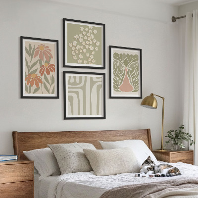 Set om 4 tavlor Blommig minimalistisk boho