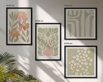 Set om 4 tavlor Blommig minimalistisk boho