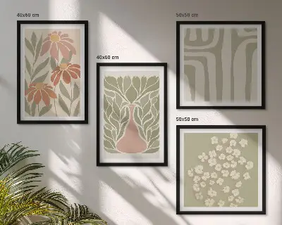 Blommig minimalistisk boho set om 4 tavlor