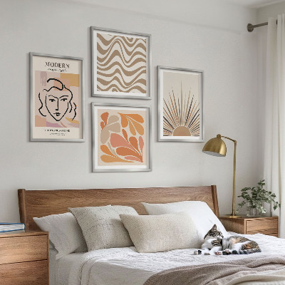 Tavelvägg med 4 tavlor Sol boho pastellformer