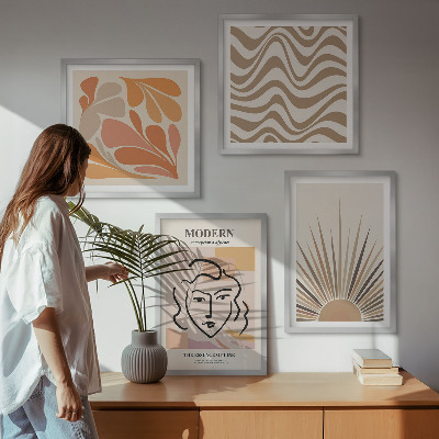 Tavelvägg med 4 tavlor Sol boho pastellformer