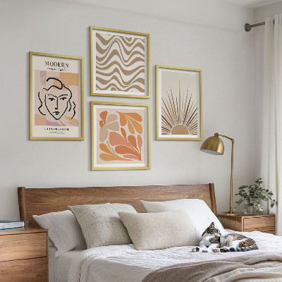 Tavelvägg med 4 tavlor Sol boho pastellformer