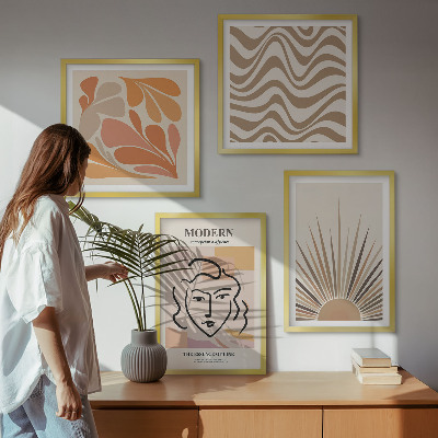 Tavelvägg med 4 tavlor Sol boho pastellformer