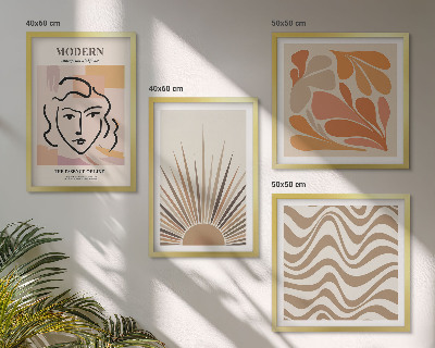 Tavelvägg med 4 tavlor Sol boho pastellformer
