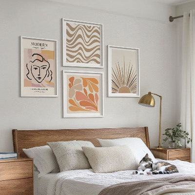 Tavelvägg med 4 tavlor Sol boho pastellformer