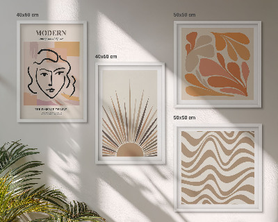Tavelvägg med 4 tavlor Sol boho pastellformer