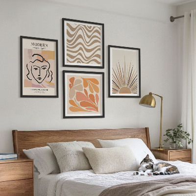 Tavelvägg med 4 tavlor Sol boho pastellformer