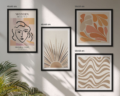 Tavelvägg med 4 tavlor Sol boho pastellformer