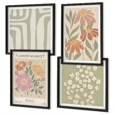 Tavelvägg ovanför soffa botaniska motiv i minimalistisk stil