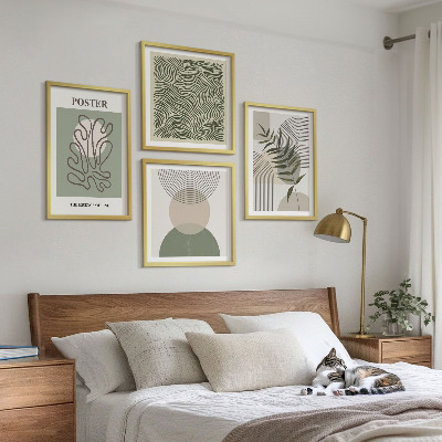 Tavelvägg med 4 tavlor Geometriska botaniska mönster
