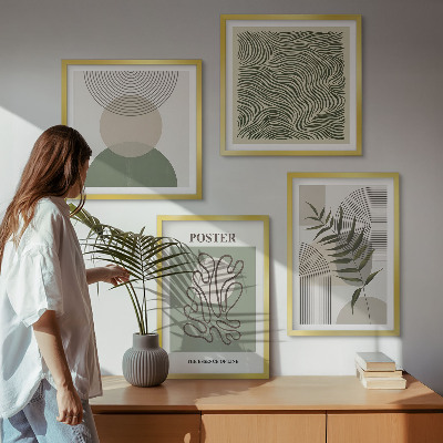Tavelvägg med 4 tavlor Geometriska botaniska mönster