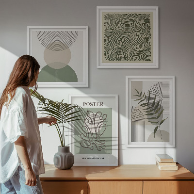 Tavelvägg med 4 tavlor Geometriska botaniska mönster