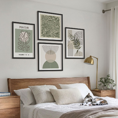 Tavelvägg med 4 tavlor Geometriska botaniska mönster