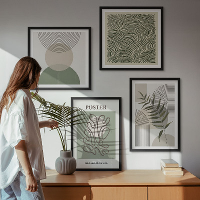 Tavelvägg med 4 tavlor Geometriska botaniska mönster