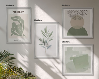 Tavelvägg ovanför soffa Snygg abstrakt växtgrafik