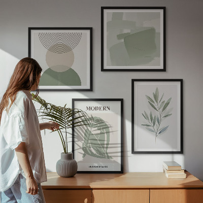 Tavelvägg ovanför soffa Snygg abstrakt växtgrafik