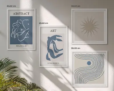 Tavelvägg med 4 tavlor med abstrakta mönster av Matisse