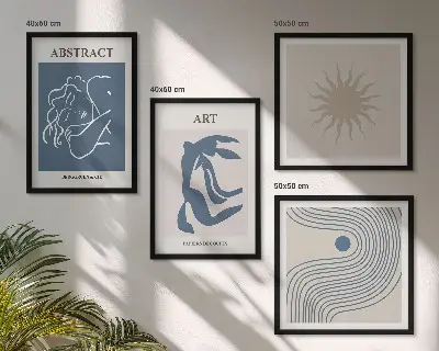 Tavelvägg med 4 tavlor med abstrakta mönster av Matisse