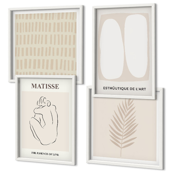 Set om 4 tavlor Linjer former beige vita