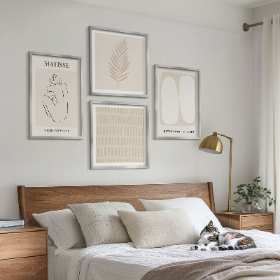 Set om 4 tavlor Linjer former beige vita