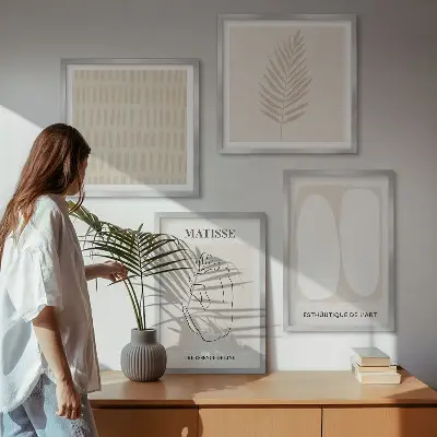 Tavelset linjer och former beige och vita motiv i 4 delar