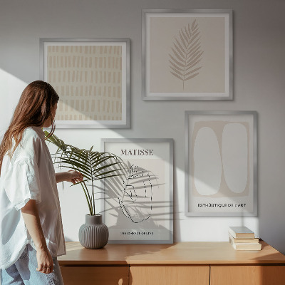 Set om 4 tavlor Linjer former beige vita