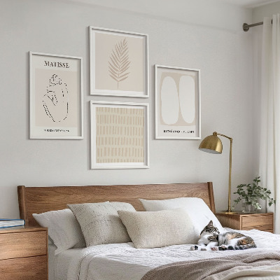 Set om 4 tavlor Linjer former beige vita