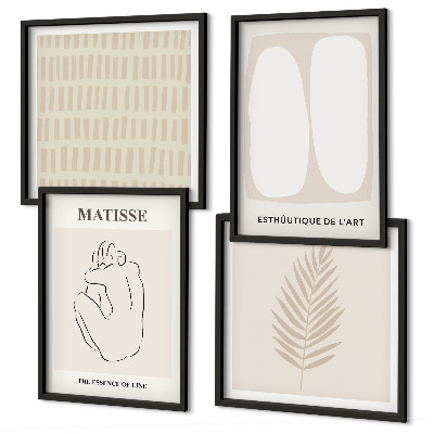 Set om 4 tavlor Linjer former beige vita
