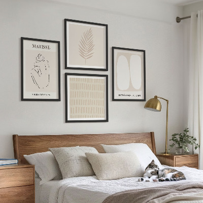 Set om 4 tavlor Linjer former beige vita