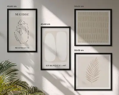 Tavelset linjer och former beige och vita motiv i 4 delar