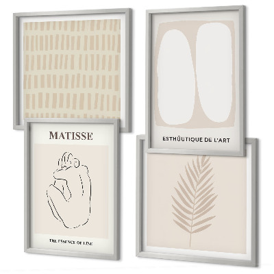 Set om 4 tavlor Linjer former beige vita