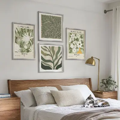 Tavelvägg med växtmönster boho-inspirerade dekorationer för vägg ovanför soffa