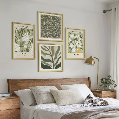 Tavelvägg med växtmönster boho-inspirerade dekorationer för vägg ovanför soffa