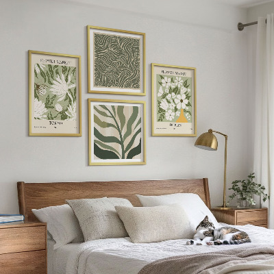Tavelvägg ovanför soffa Växtmönster boho dekorationer