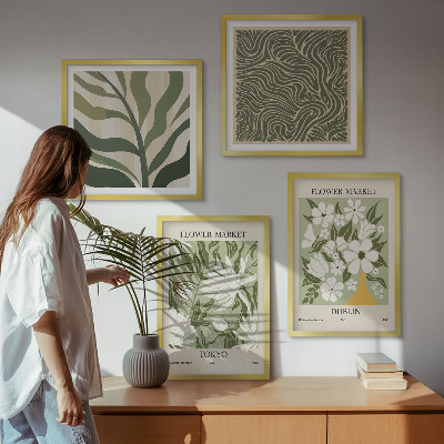 Tavelvägg ovanför soffa Växtmönster boho dekorationer