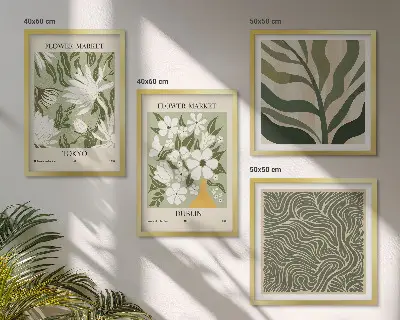 Tavelvägg med växtmönster boho-inspirerade dekorationer för vägg ovanför soffa