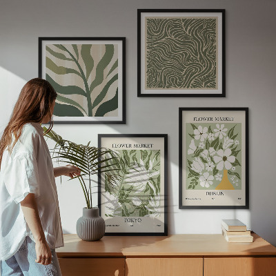 Tavelvägg ovanför soffa Växtmönster boho dekorationer