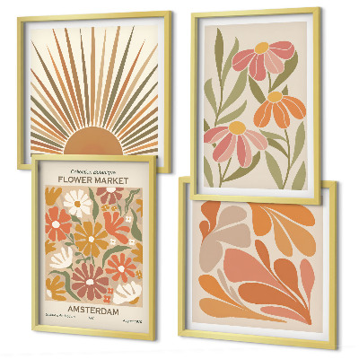 Tavelvägg med 4 tavlor Pastellfärgade solblommor