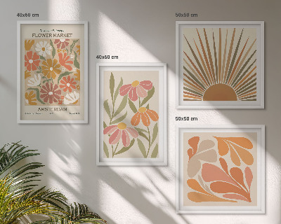 Tavelvägg med 4 tavlor Pastellfärgade solblommor