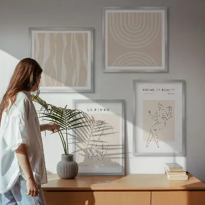 En samling minimalistiska former set om 4 tavlor