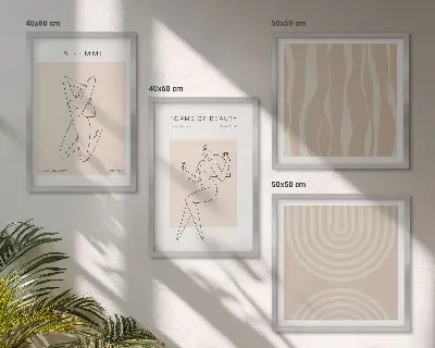 En samling minimalistiska former set om 4 tavlor