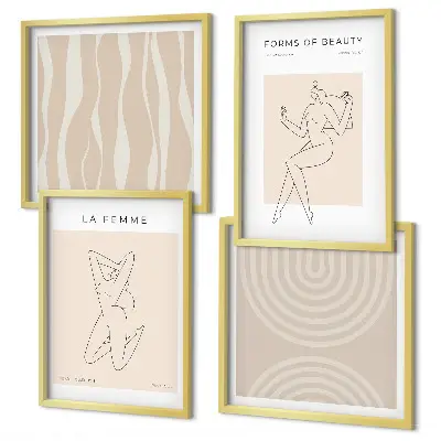 En samling minimalistiska former set om 4 tavlor