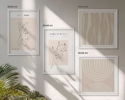 En samling minimalistiska former set om 4 tavlor