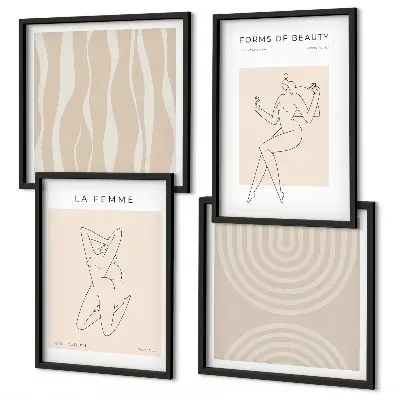 En samling minimalistiska former set om 4 tavlor